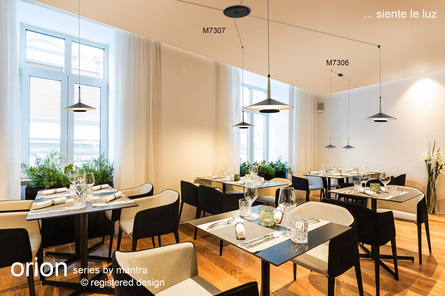 Orion 1 Light Pendant, 8W LED, 3000K, 590lm, Black/Antique Brass, 3yrs Warranty by Mantra