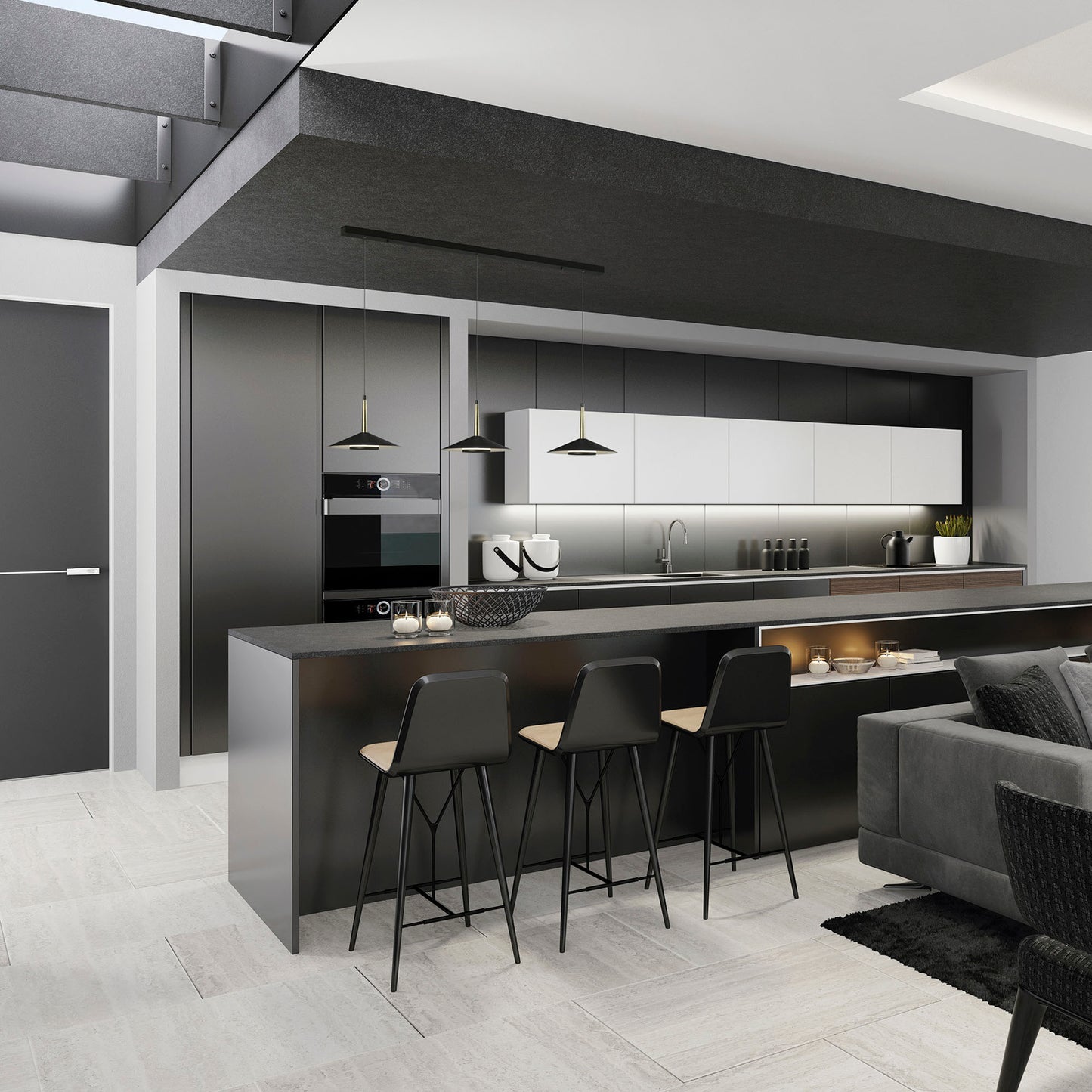 Orion 4 Light Linear Pendant , 32W LED, 3000K, 1770lm, Black,/Antique Brass, 3yrs Warranty by Mantra