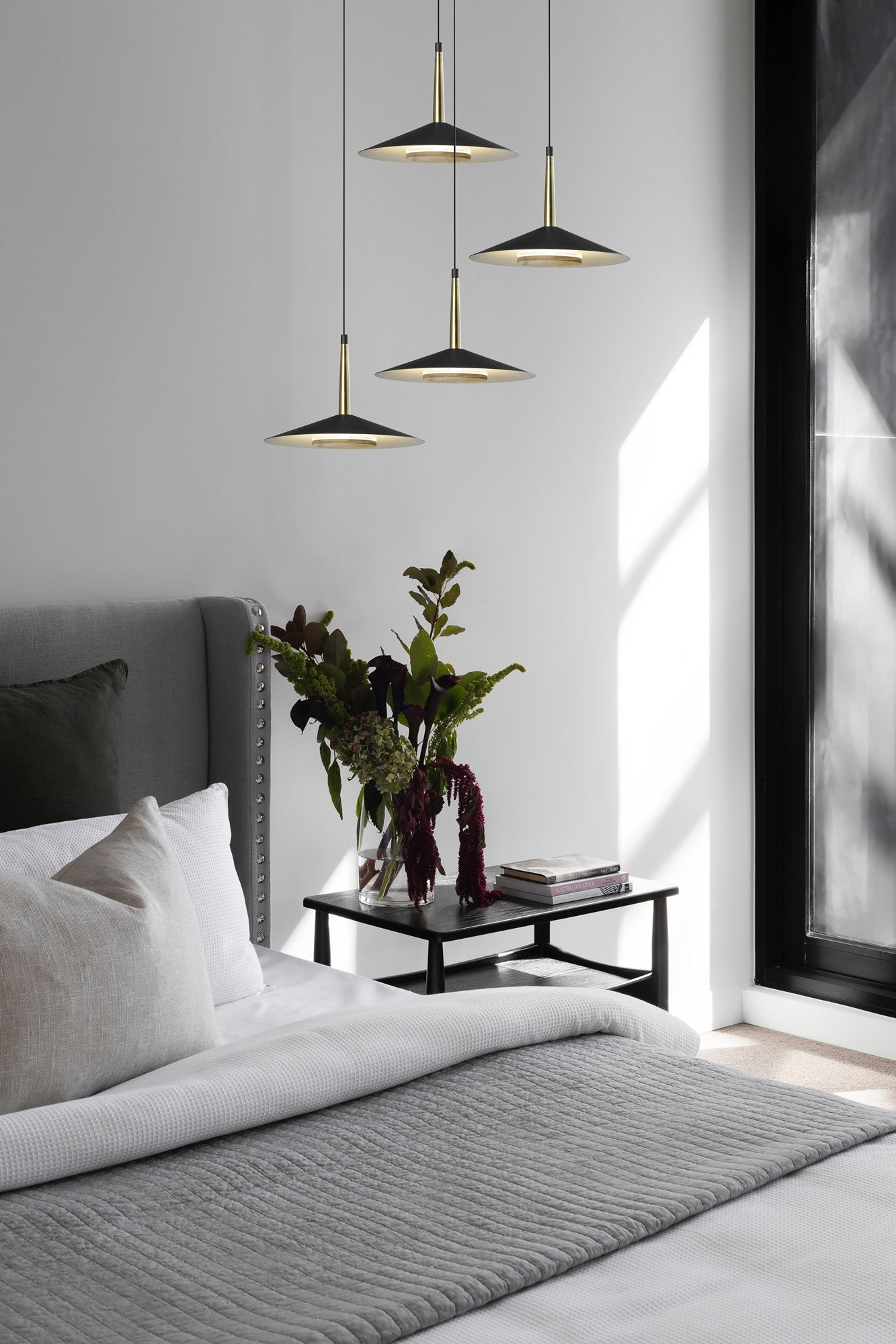 Orion 3 Light Linear Pendant, 24W LED, 3000K, 1770lm, Black/Antique Brass, 3yrs Warranty by Mantra