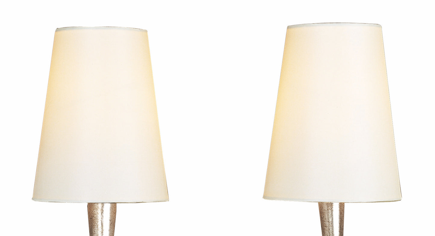 Paola Wall Lamp Switched 2 Light E14, Silver Painted With Cream Shades & Black Glass Droplets by Mantra