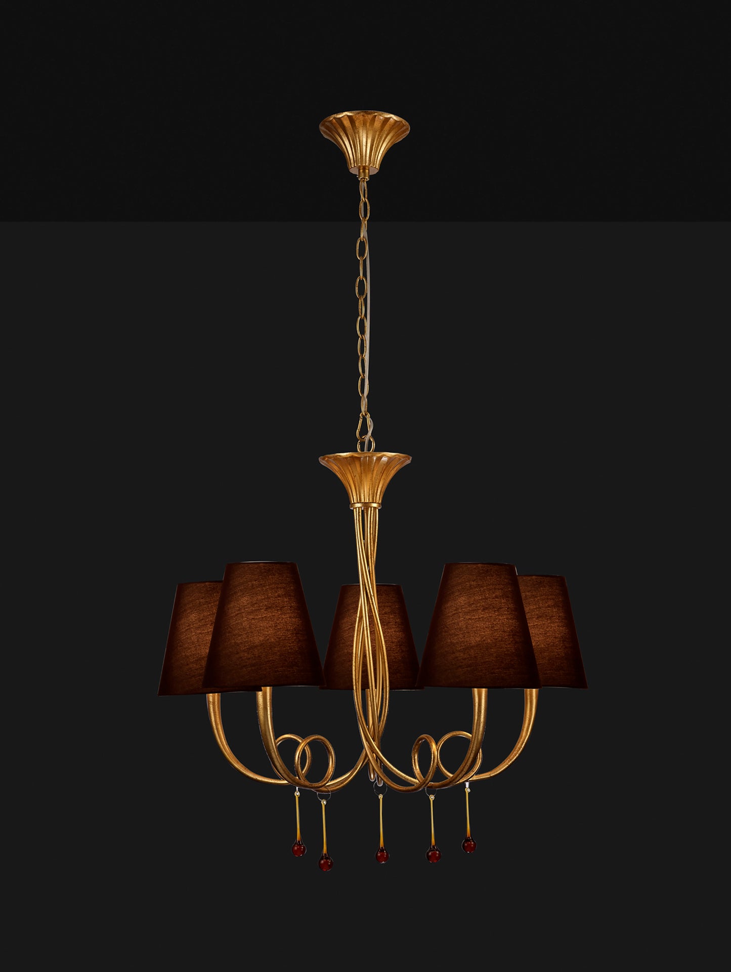 Paola Pendant 70cm Round, 5 x E14 (Max 40W), Gold Painting, Black Shades by Mantra
