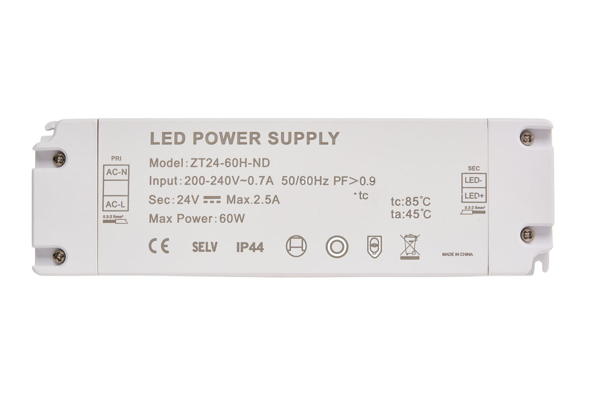 60W 24V 2.5A Power Supply, 200-240Vac input, IP44
