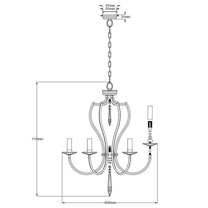 Pimlico 6 Light Chandelier - Dark Bronze