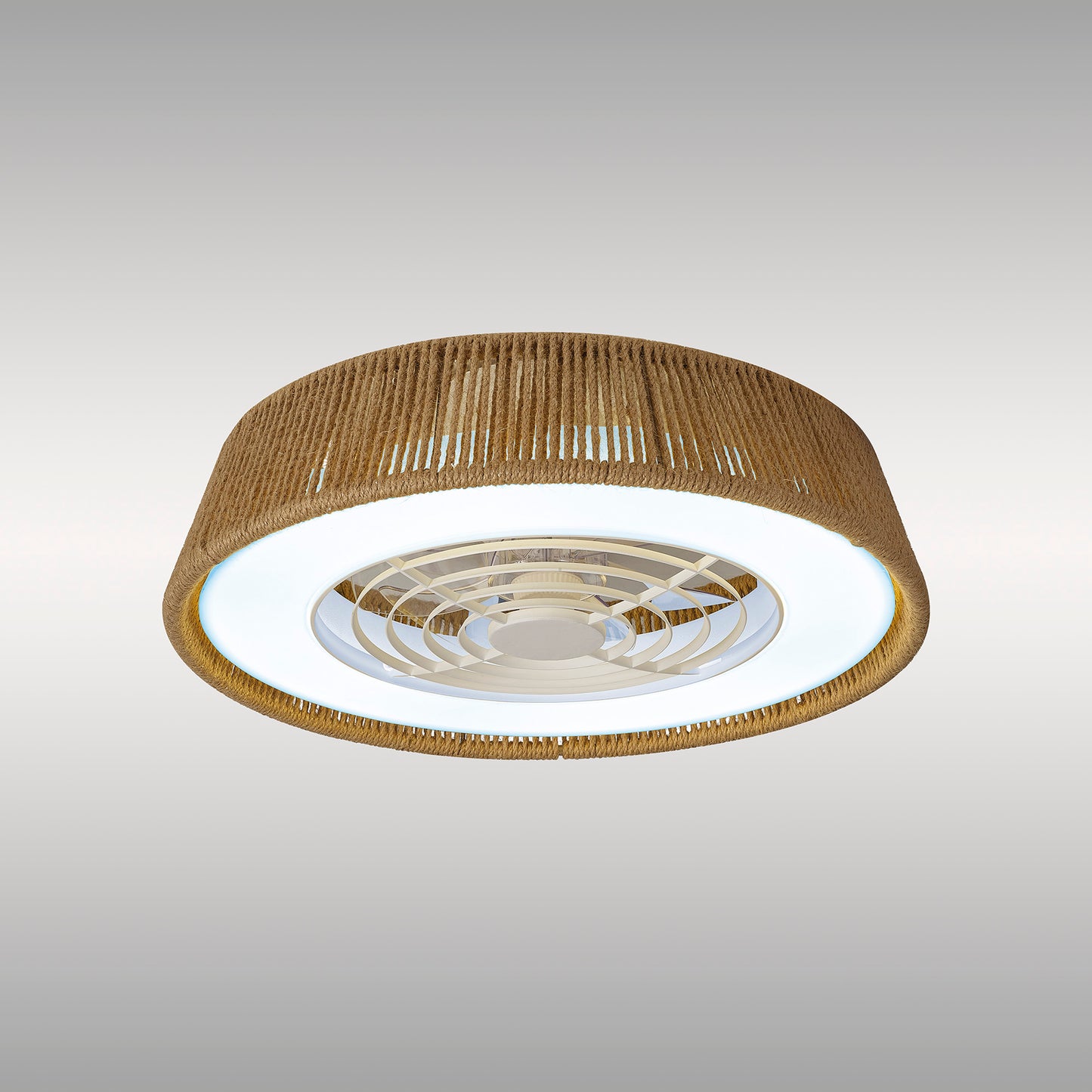 Polinesia Rope Mini 55W LED Dimmable Ceiling Light With Built-In 25W DC Reversible Fan, Beige Oscu, 3800lm, 5yrs Warranty by Mantra