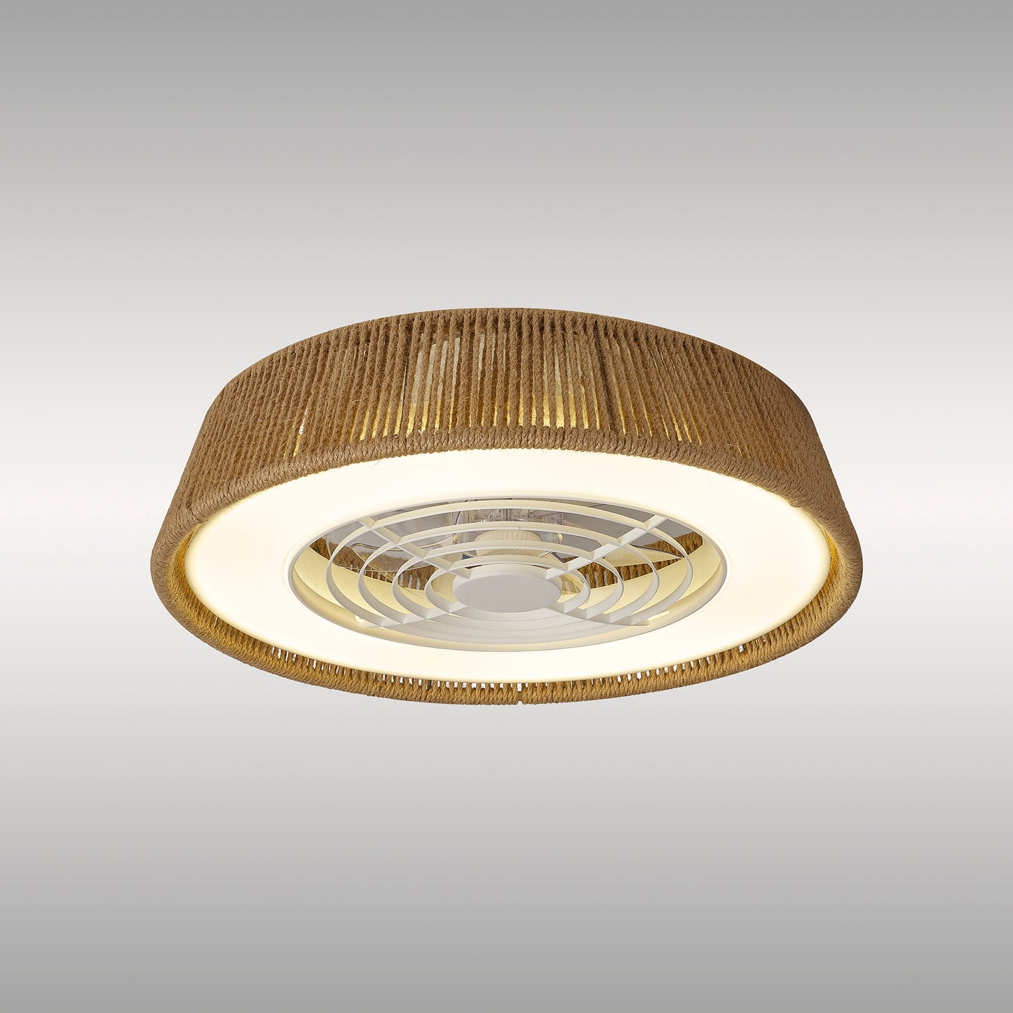 Polinesia Rope Mini 55W LED Dimmable Ceiling Light With Built-In 25W DC Reversible Fan, Beige Oscu, 3800lm, 5yrs Warranty by Mantra