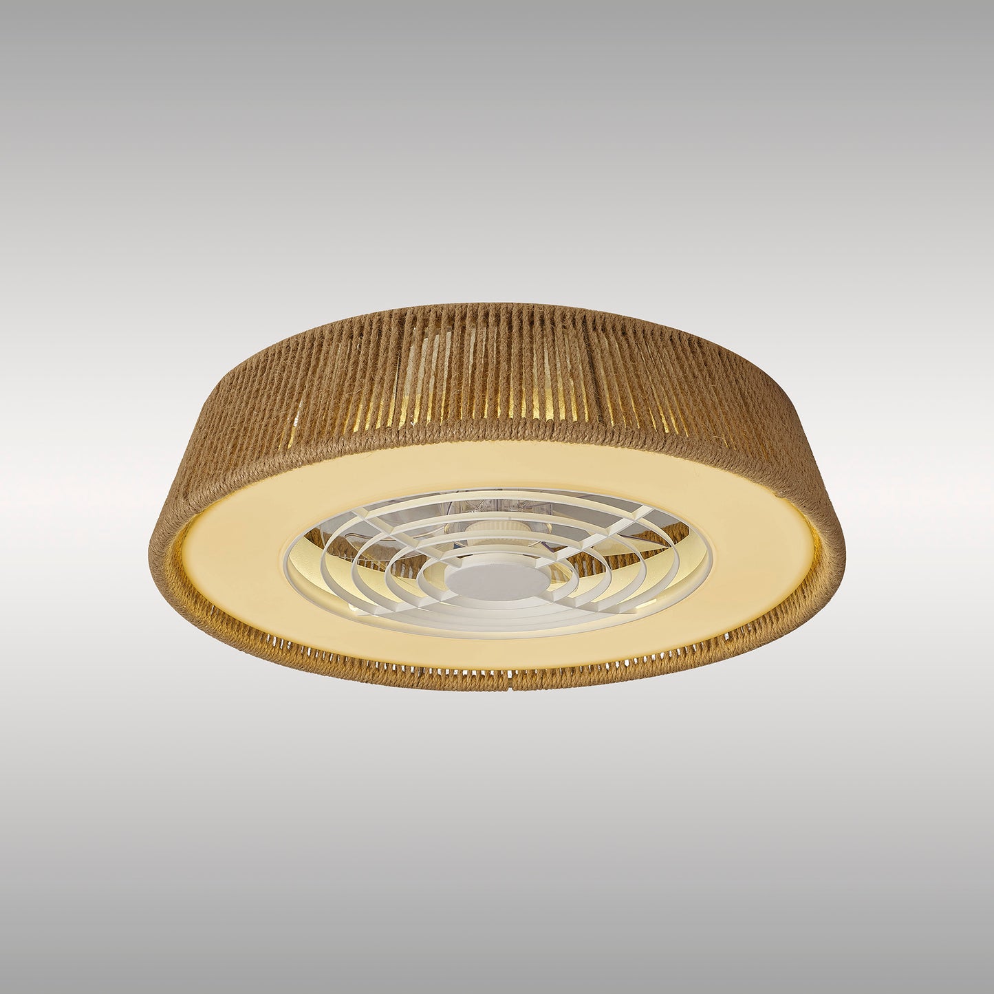 Polinesia Rope Mini 55W LED Dimmable Ceiling Light With Built-In 25W DC Reversible Fan, Beige Oscu, 3800lm, 5yrs Warranty by Mantra