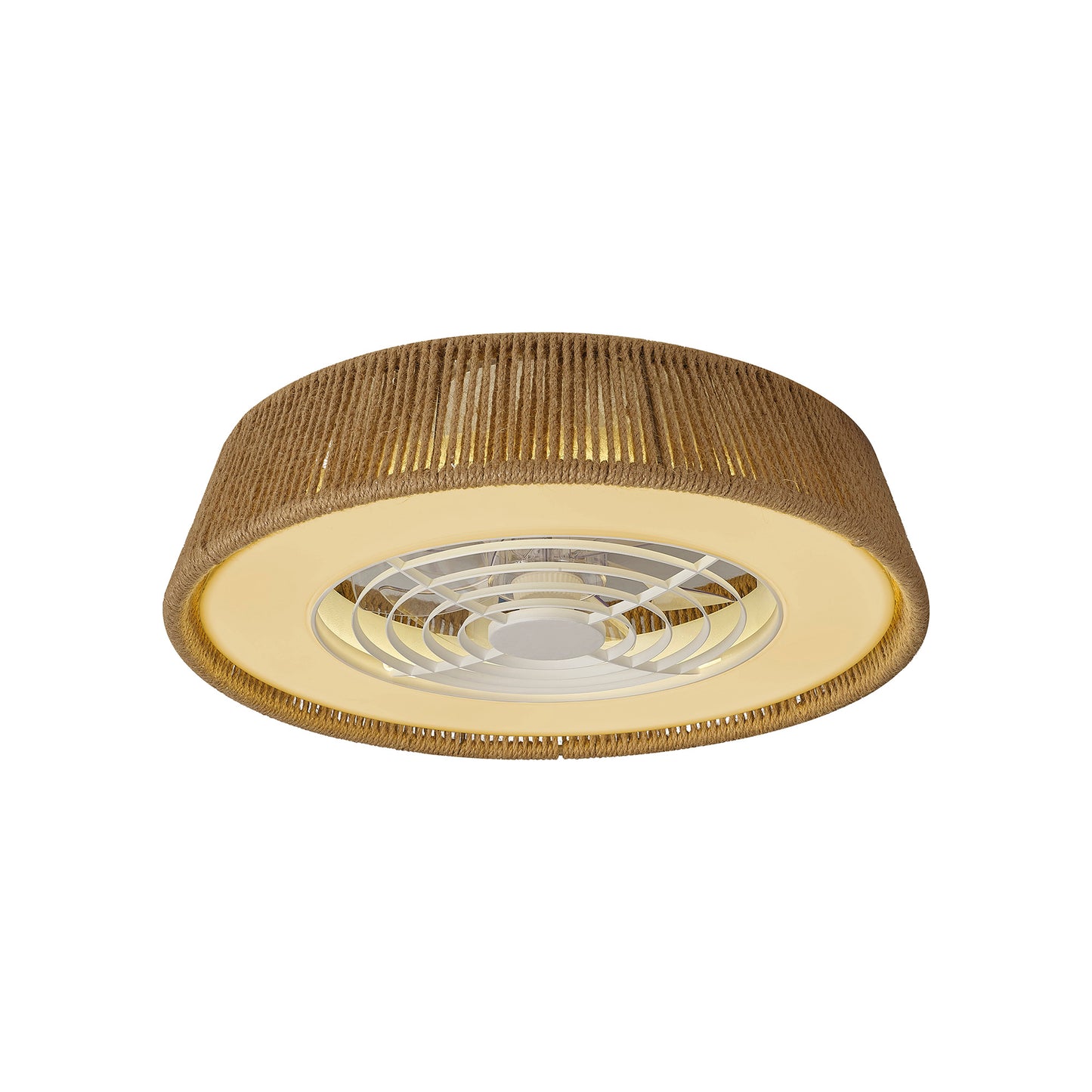 Polinesia Rope Mini 55W LED Dimmable Ceiling Light With Built-In 25W DC Reversible Fan, Beige Oscu, 3800lm, 5yrs Warranty by Mantra