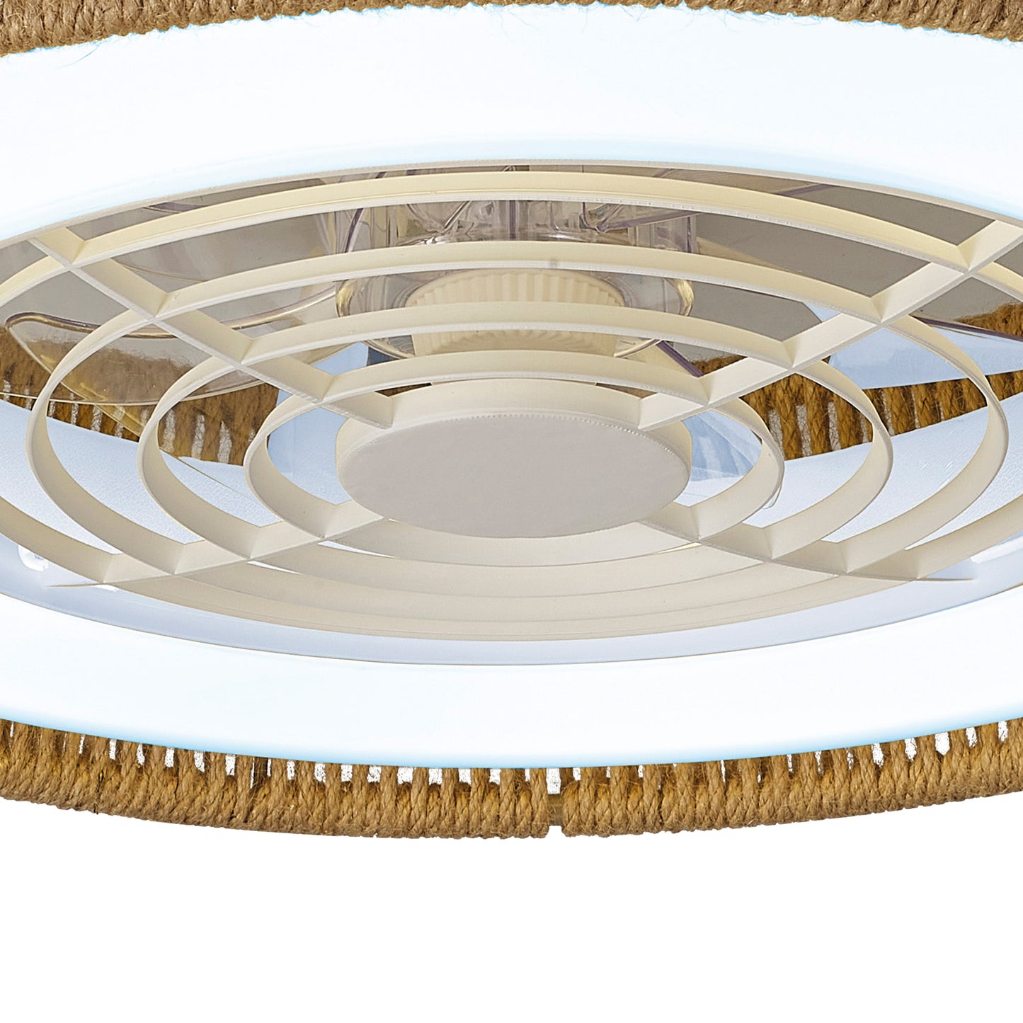 Polinesia Rope Mini 55W LED Dimmable Ceiling Light With Built-In 25W DC Reversible Fan, Beige Oscu, 3800lm, 5yrs Warranty by Mantra