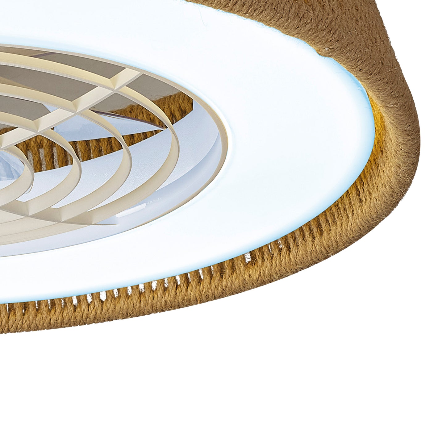 Polinesia Rope Mini 55W LED Dimmable Ceiling Light With Built-In 25W DC Reversible Fan, Beige Oscu, 3800lm, 5yrs Warranty by Mantra