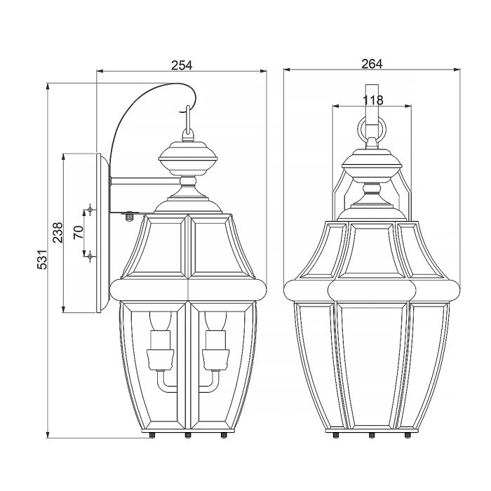 Newbury 2 Light Large Wall Lantern - Lacquered Polished Brass