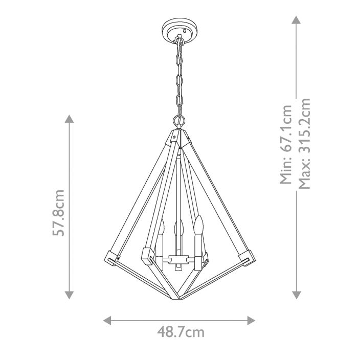 View Point 3 Light Chandelier - Whitewash Wood Effect and Weathered Brass