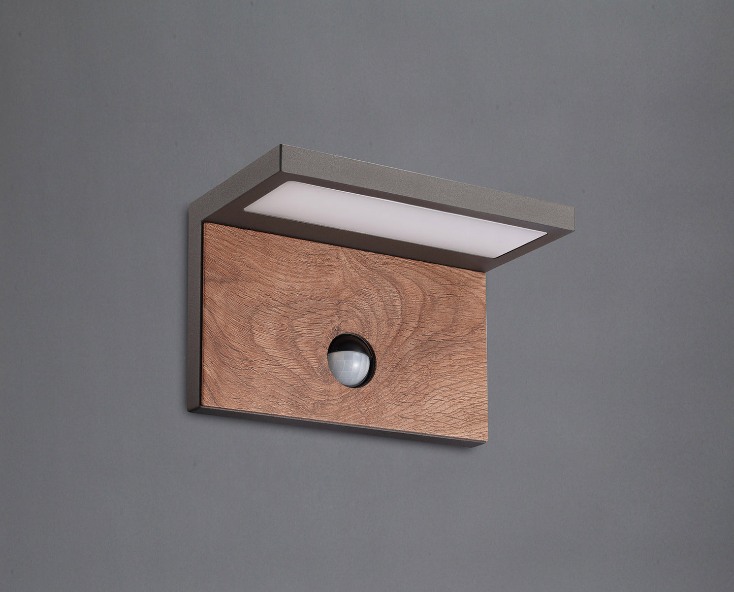 Ruka Motion Sensor Wall Lamp, 15W LED, 3000K, 900lm, IP54, Anthracite/Walnut, 3yrs Warranty by Mantra