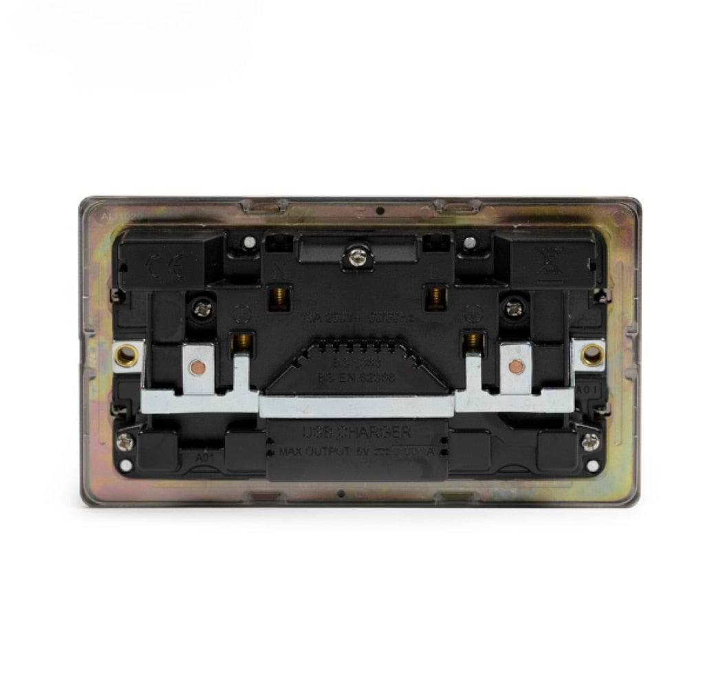 The Camden Collection Matt Black 2 Gang USB A&C Socket (13A Socket + 2 USB Ports A&C 3.1A)