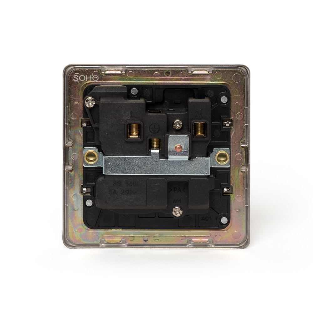 The Lombard Collection Brushed Chrome 5 Amp Socket with Switch Black Ins Screwless