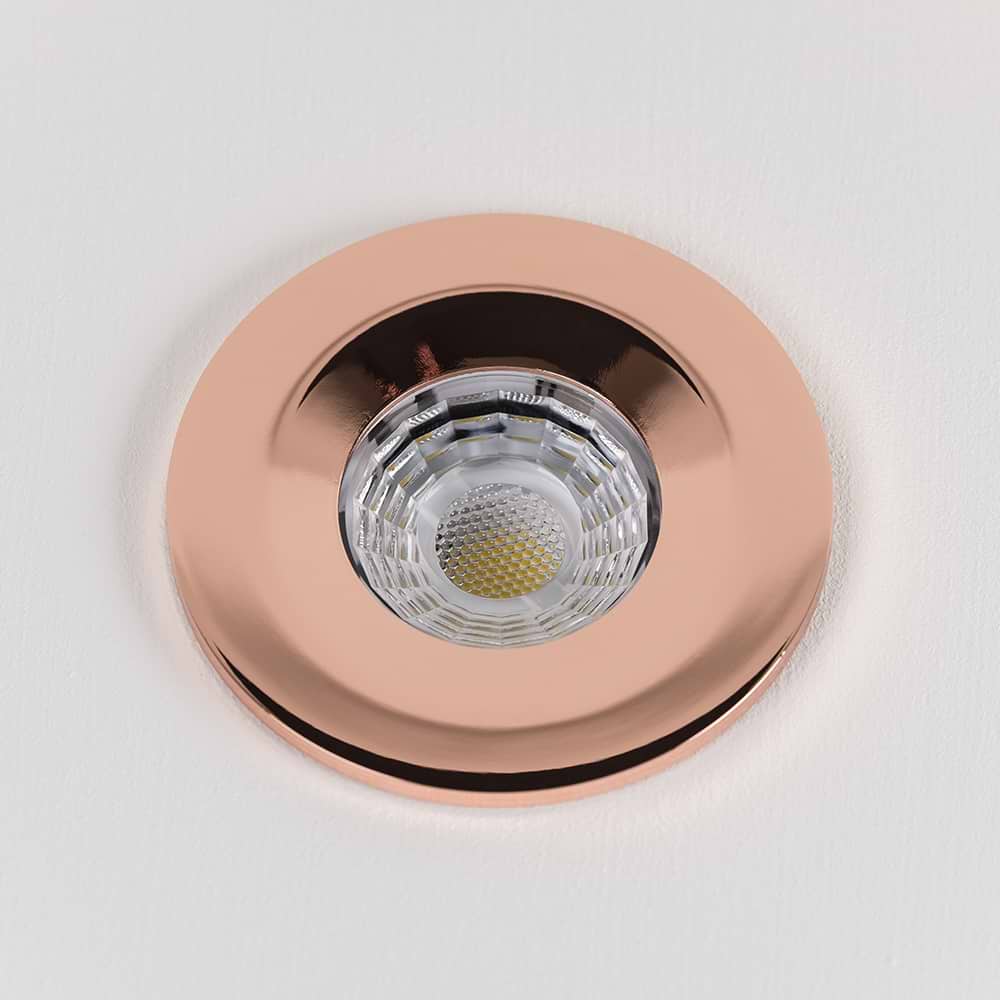 Soho Rose Gold LED Downlights, Fire Rated, Fixed, IP65, CCT Switch, High CRI, Dimmable