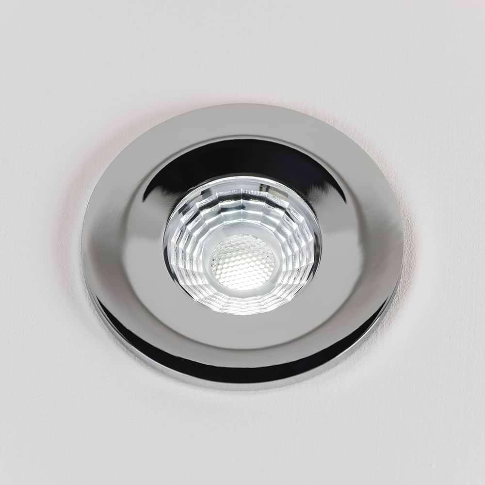 Soho Polished Chrome LED Downlights, Fire Rated, Fixed, IP65, CCT Switch, High CRI, Dimmable