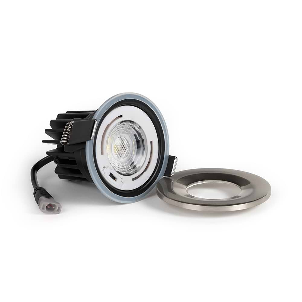 Soho Brushed Chrome LED Downlights, Fire Rated, Fixed, IP65, CCT Switch, High CRI, Dimmable