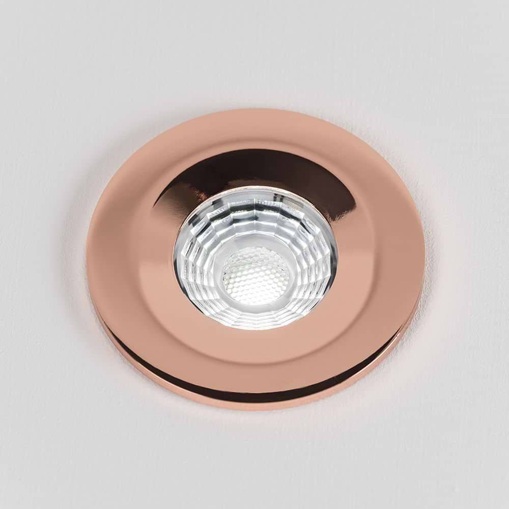 Soho Polished Copper LED Downlights, Fire Rated, Fixed, IP65, CCT Switch, High CRI, Dimmable