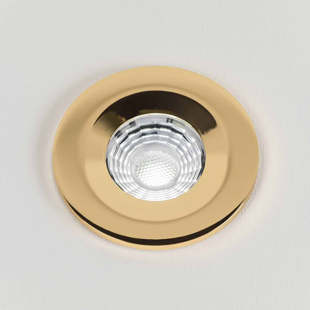 Soho Polished Brass LED Downlights, Fire Rated, Fixed, IP65, CCT Switch, High CRI, Dimmable