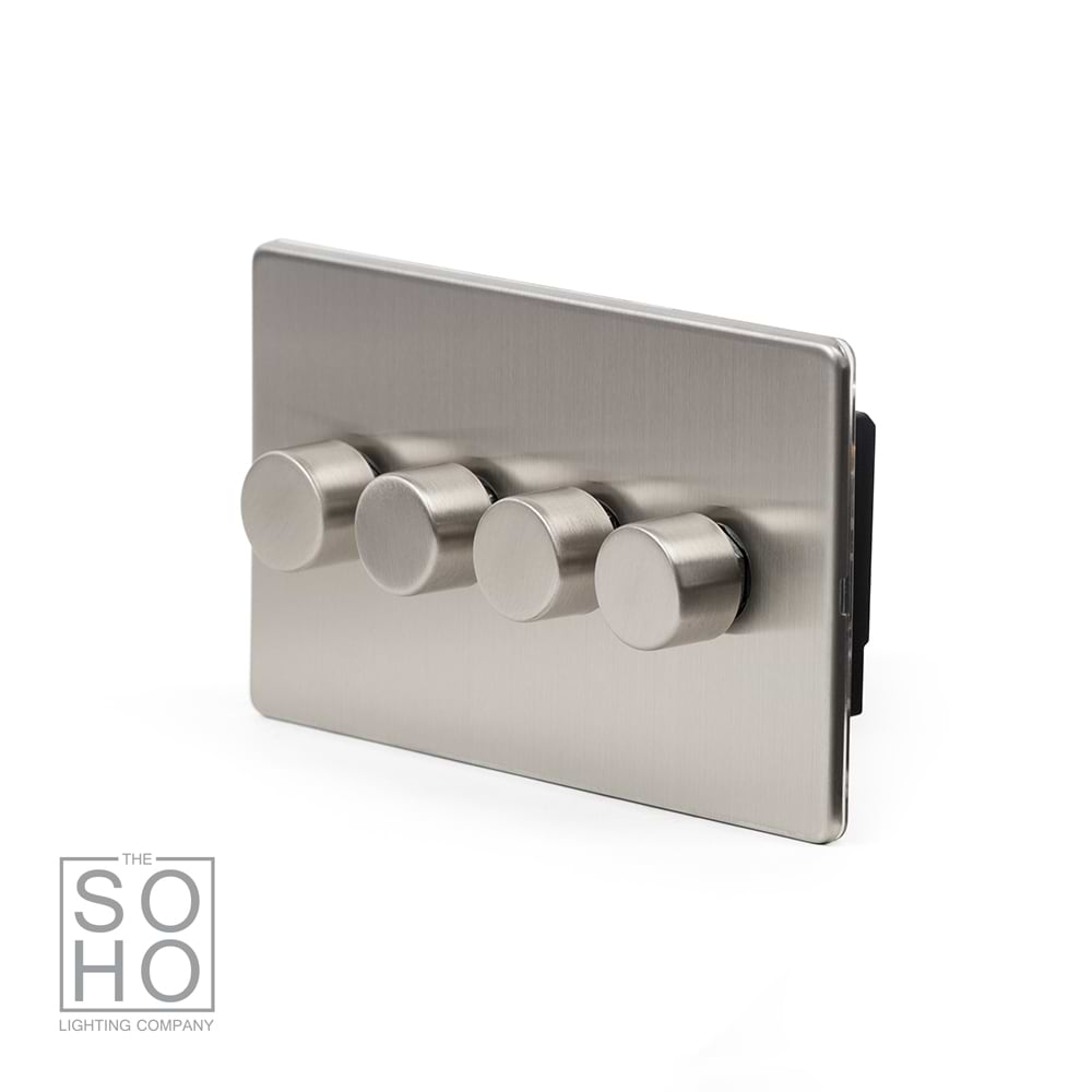 The Lombard Collection Brushed Chrome 4 Gang 2 -Way Intelligent Dimmer 150W LED (300W Halogen/Incandescent)