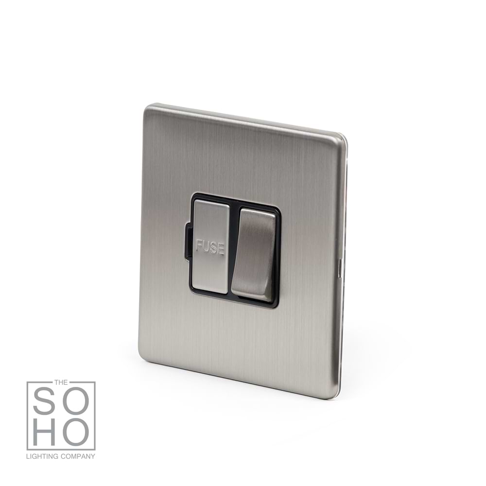 The Lombard Collection Brushed Chrome Fused Connection Unit (FCU) Switched 13A DP Blk Ins Screwless