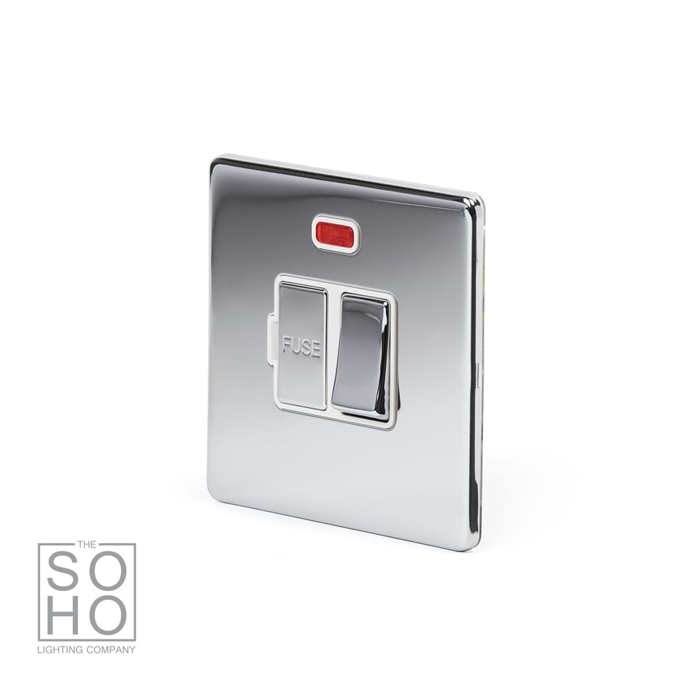 The Finsbury Collection Polished chrome Fused Connection Unit (FCU) Switched with Neon 13A DP Wht Ins Screwless