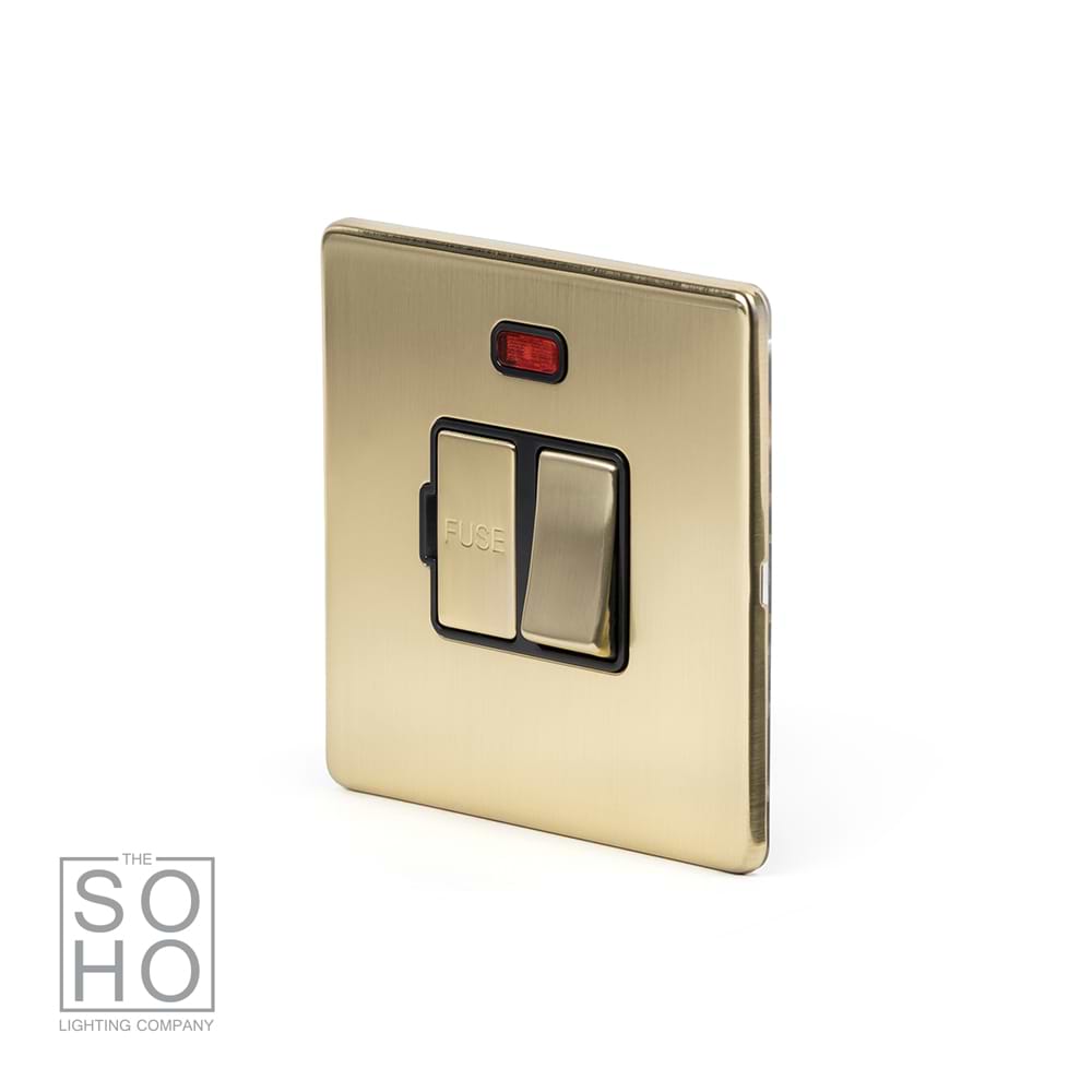 The Savoy Collection Brushed Brass Fused Connection Unit (FCU) Switched with Neon 13A DP Blk Ins Screwless