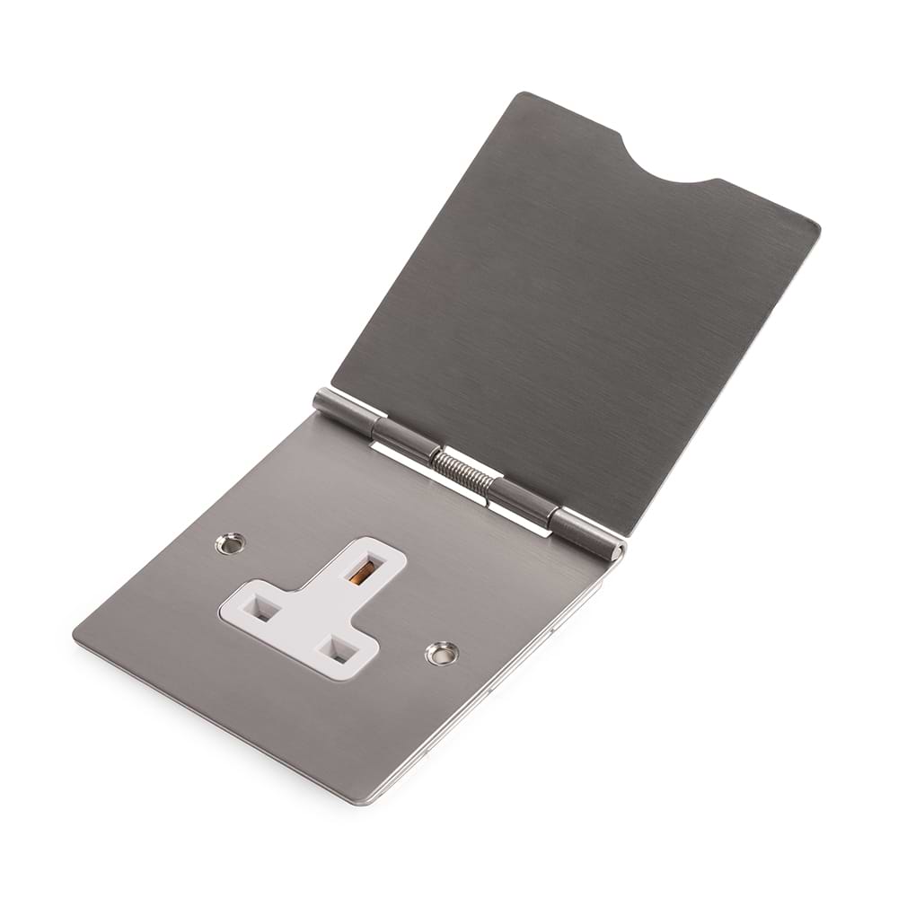 The Lombard Collection 13A 1 Gang Floor Socket Brushed Chrome Wht Ins