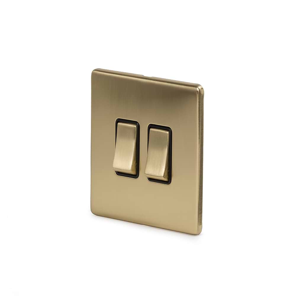 The Savoy Collection Brushed Brass 2 Gang RM Rectangular Module Grid Switch Plate