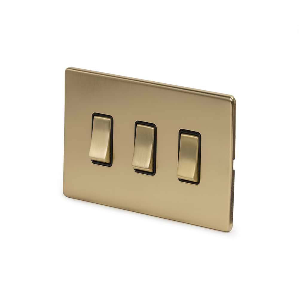 The Savoy Collection Brushed Brass 3 Gang RM Rectangular Module Grid Switch Plate