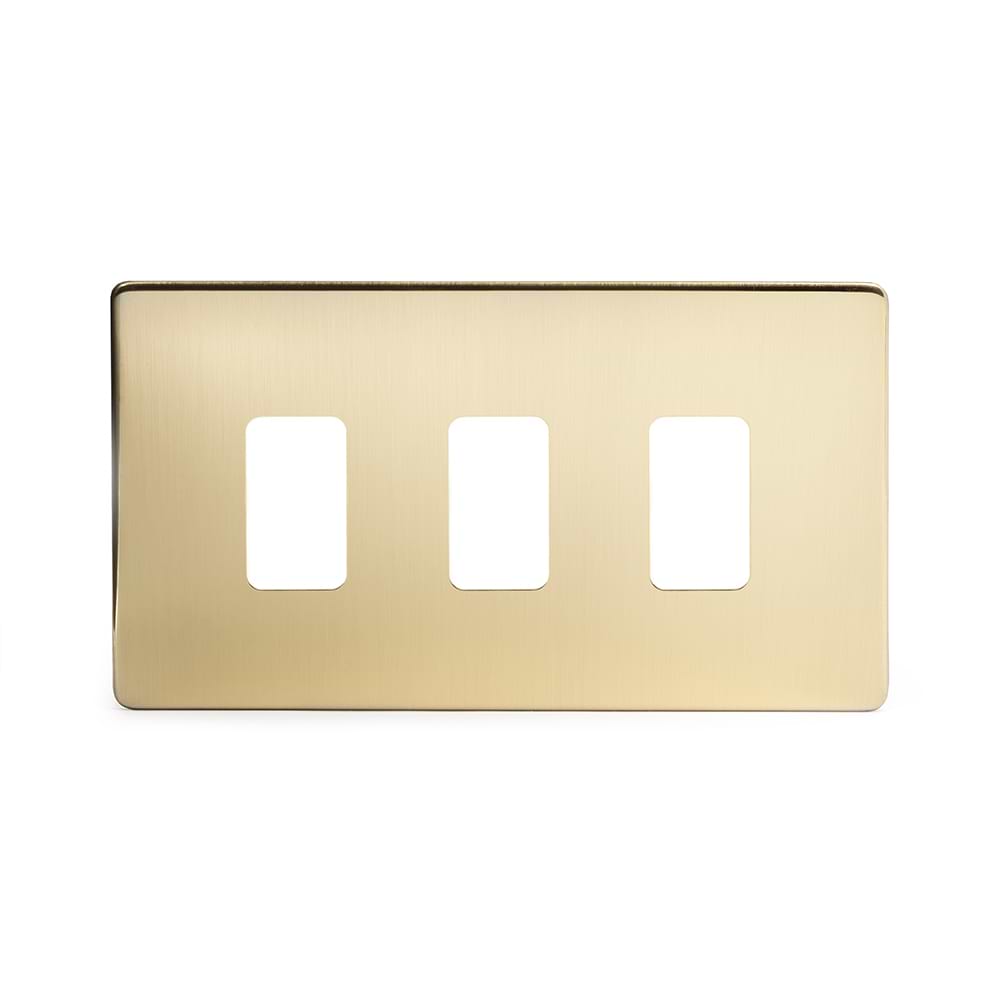The Savoy Collection Brushed Brass 3 Gang RM Rectangular Module Grid Switch Plate