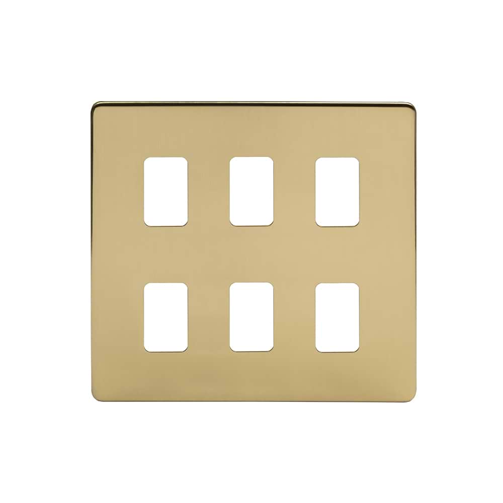 The Savoy Collection Brushed Brass 6 Gang RM Rectangular Module Grid Switch Plate