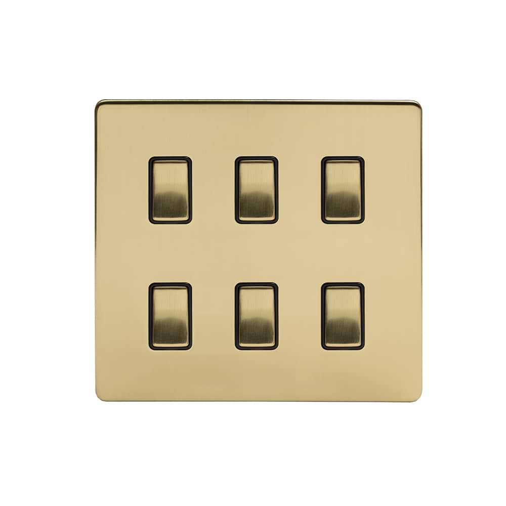 The Savoy Collection Brushed Brass 6 Gang RM Rectangular Module Grid Switch Plate