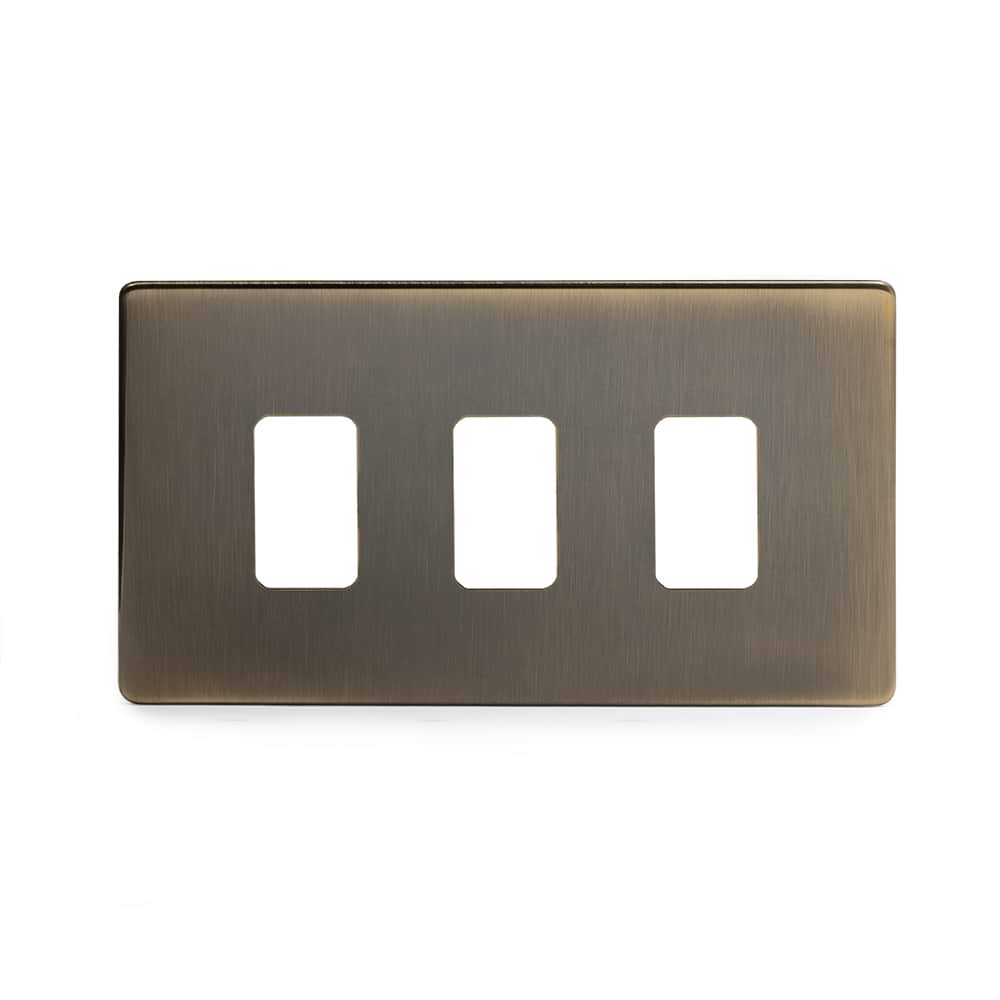 The Charterhouse Collection 3 Gang RM Rectangular Module Grid Switch Plate Antique Brass