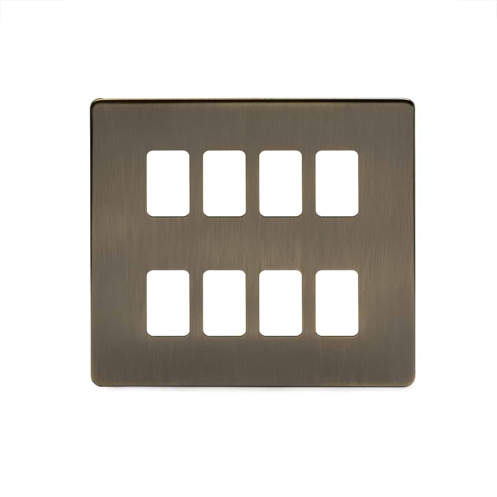 The Charterhouse Collection 8 Gang RM Rectangular Module Grid Switch Plate Antique Brass