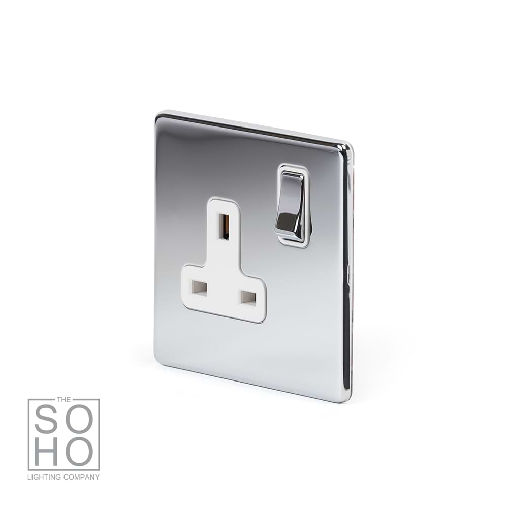 The Finsbury Collection Polished Chrome 1 Gang DP Socket White Ins 13A Screwless