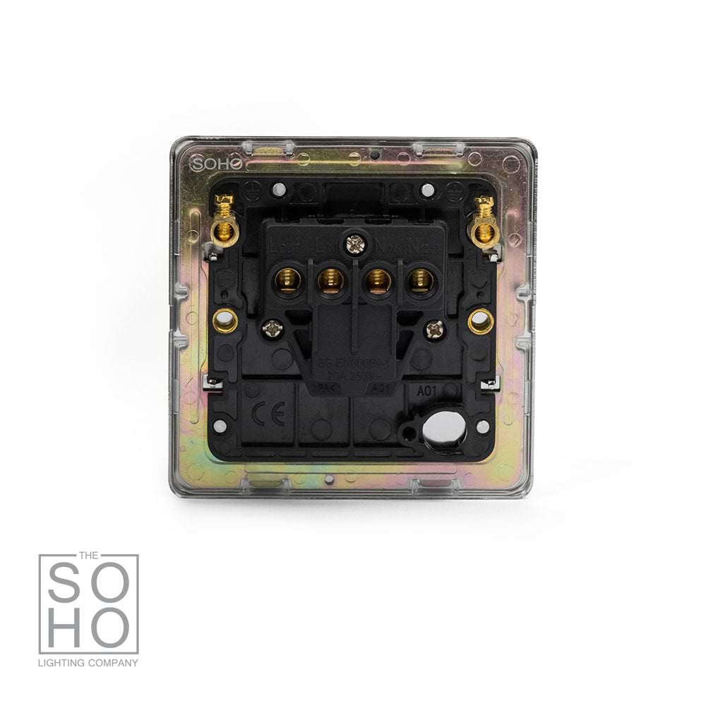 The Finsbury Collection Polished Chrome 1 Gang 20A Double Pole Switch Blk Ins Screwless