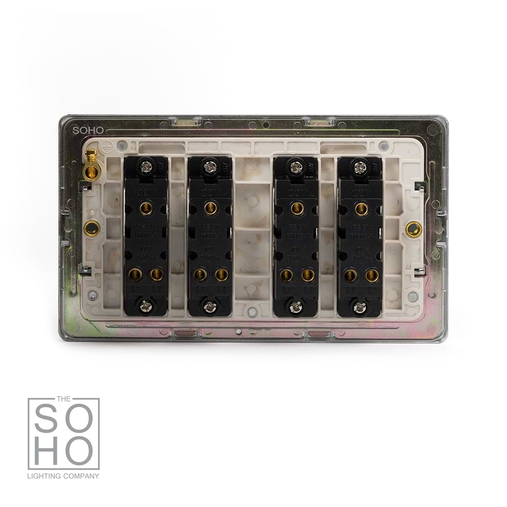 The Finsbury Collection Polished Chrome 4 Gang 2 Way 10A Light Switch Wht Ins Screwless