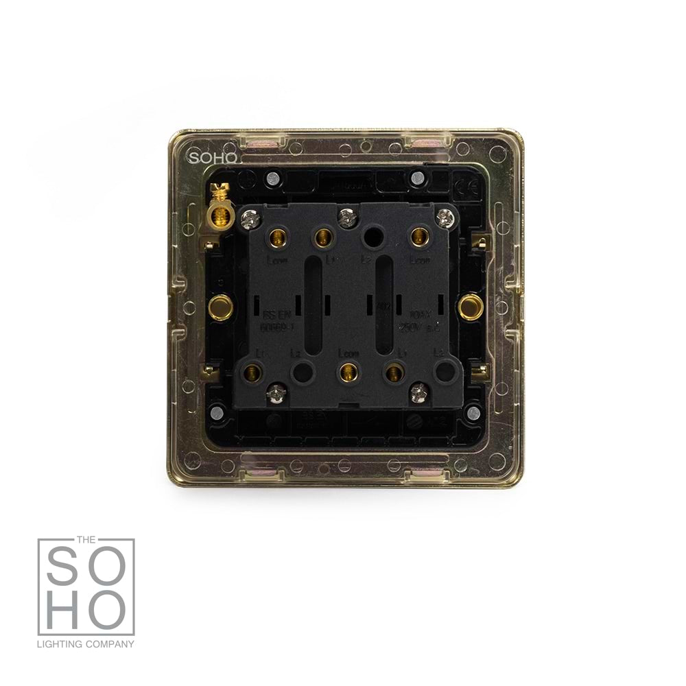 The Savoy Collection Brushed Brass 3 Gang 2 Way 10A Light Switch Blk Ins Screwless