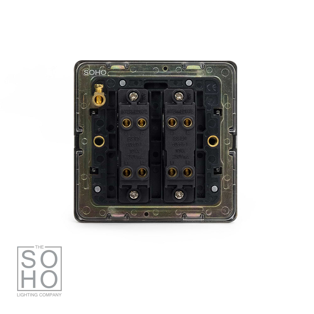 The Charterhouse Collection 2 Gang Intermediate Switch Black Ins 10A Screwless Antique Brass