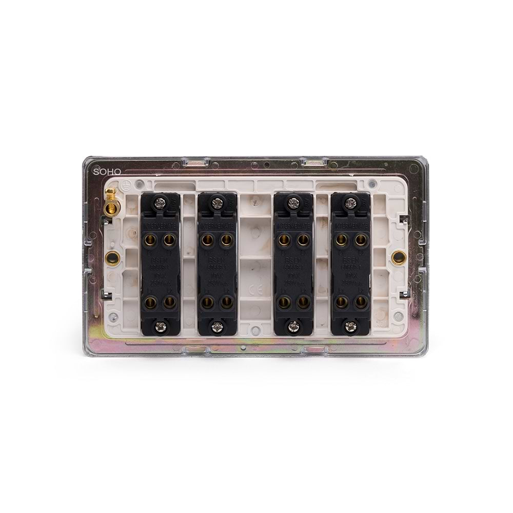 The Finsbury Collection Polished Chrome 4 Gang Intermediate Switch Wht Ins Screwless