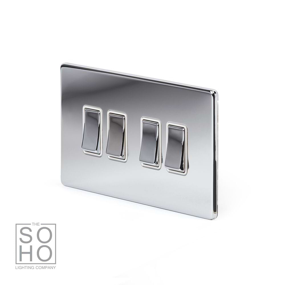 The Finsbury Collection Polished Chrome 4 Gang Intermediate Switch Wht Ins Screwless