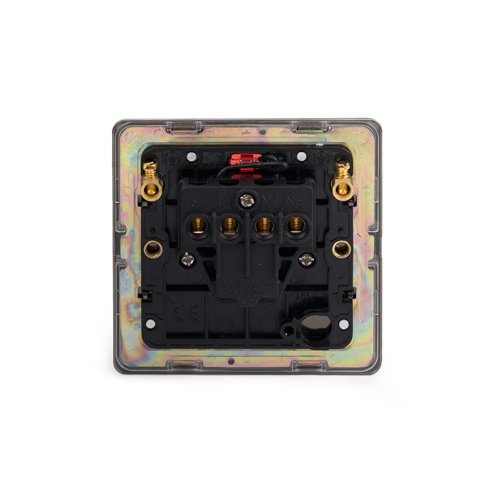 The Charterhouse Collection 20A 1 Gang Double Pole Switch With Neon Blk Ins Screwless Antique Brass