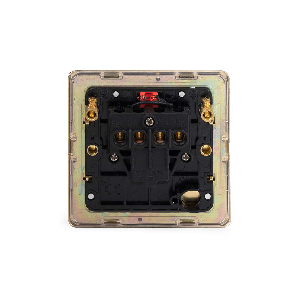 The Savoy Collection Brushed Brass 20A 1 Gang Double Pole Switch With Neon Blk Ins Screwless