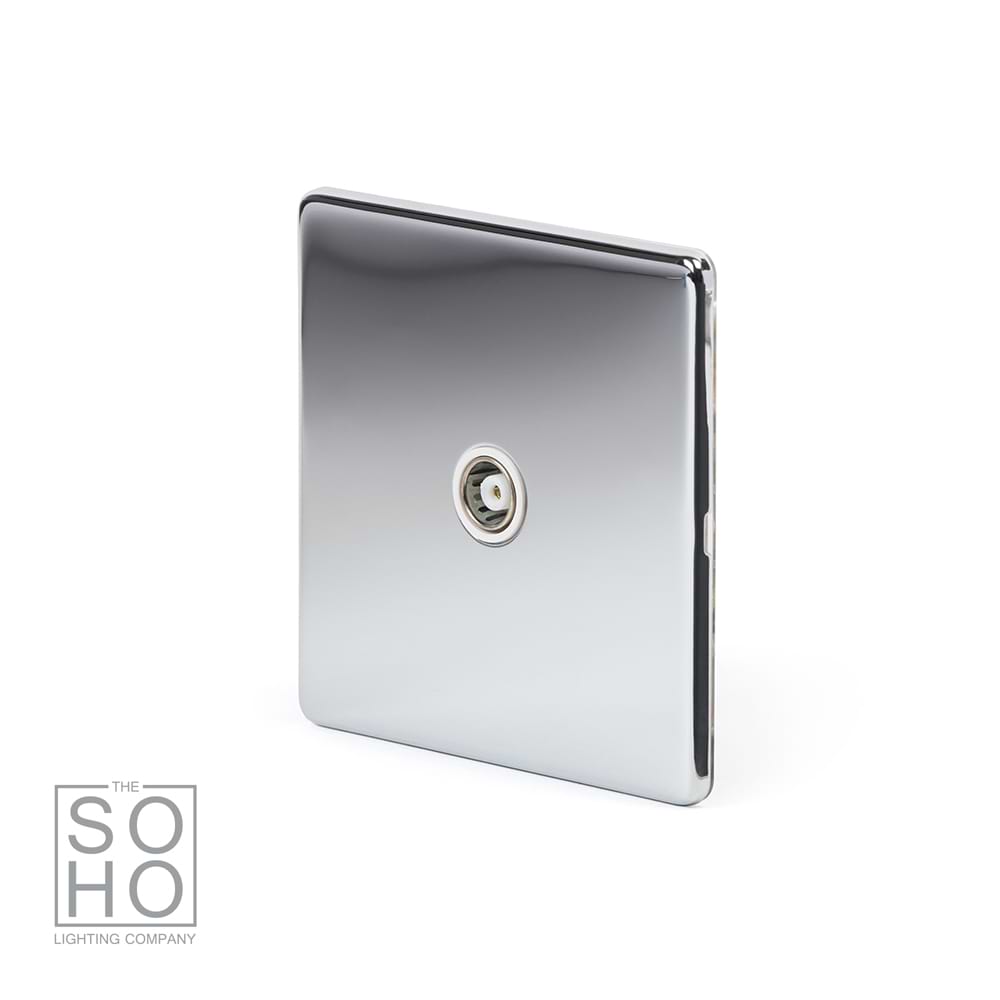 The Finsbury Collection Polished Chrome TV Coaxial Aerial Socket White Ins Screwless