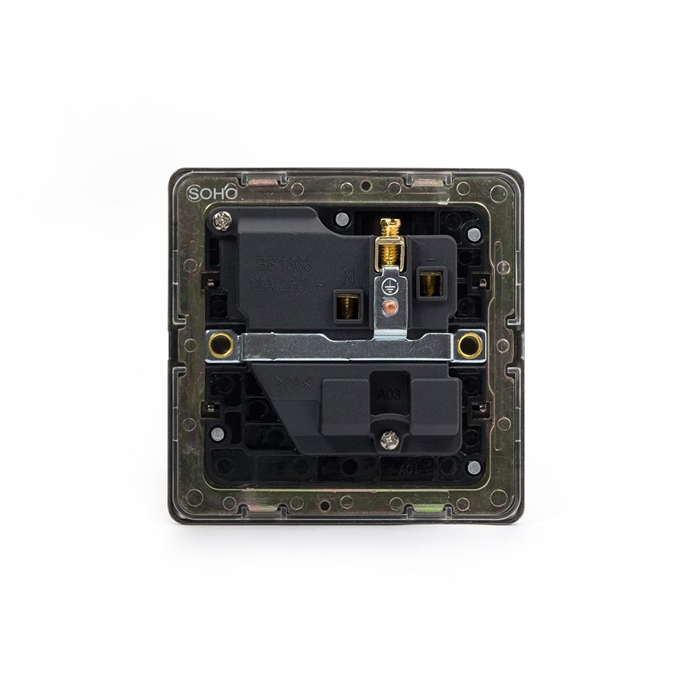 Soho Lighting Matt Black and Antique Brass 13A 1 Gang Double Pole Switched USB Socket (USB Output 2.1amp)