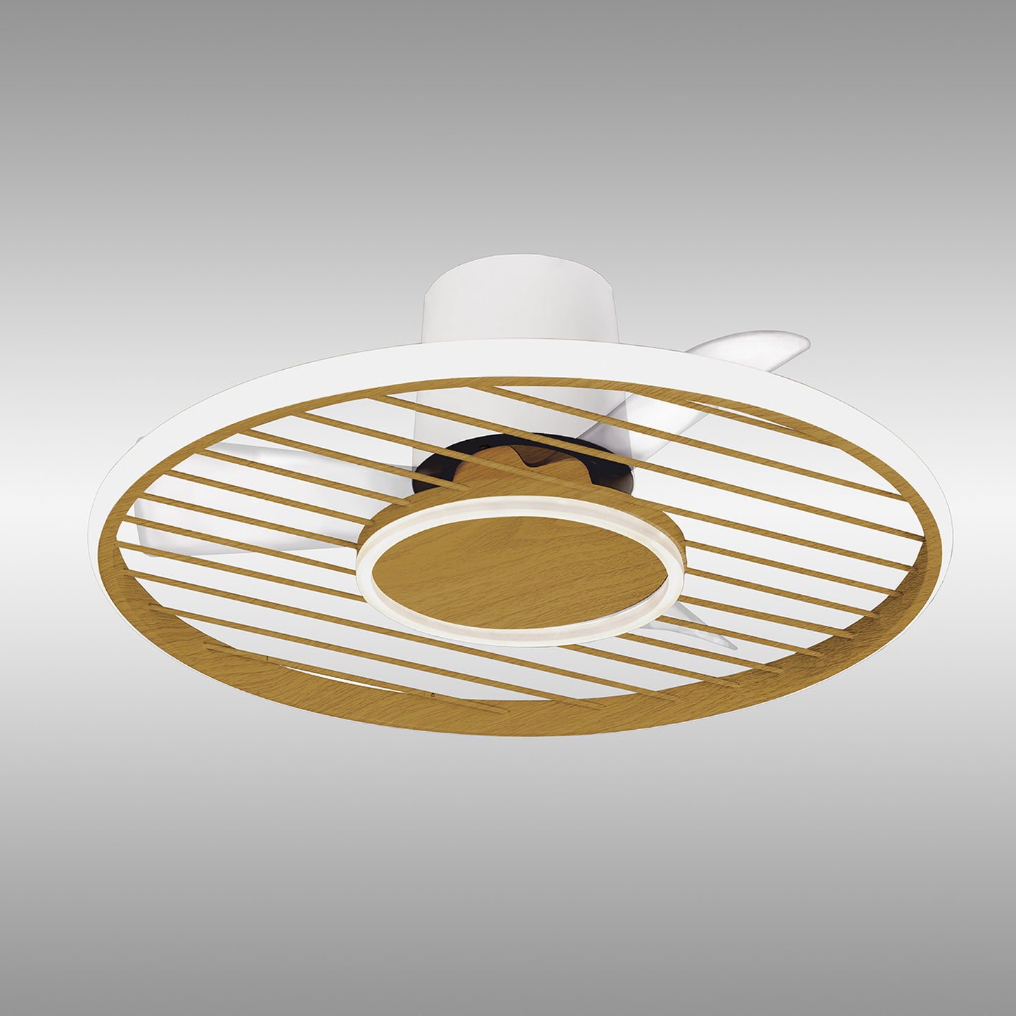 Soho 45W LED Dimmable Ceiling Light With Built-In 30W DC Fan, 2700-5000K Remote & APP Control, 3150lm, White/Wood, 5yrs Warranty by Mantra