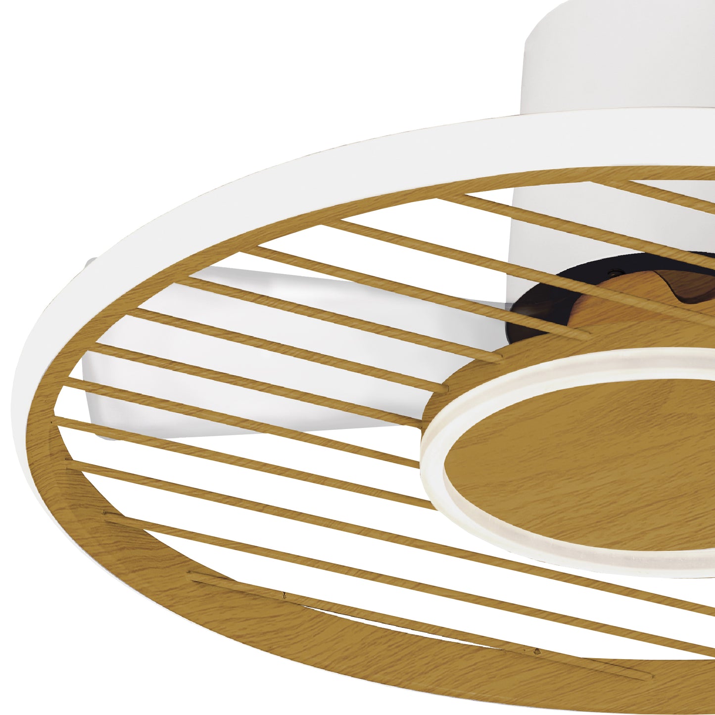 Soho 45W LED Dimmable Ceiling Light With Built-In 30W DC Fan, 2700-5000K Remote & APP Control, 3150lm, White/Wood, 5yrs Warranty by Mantra