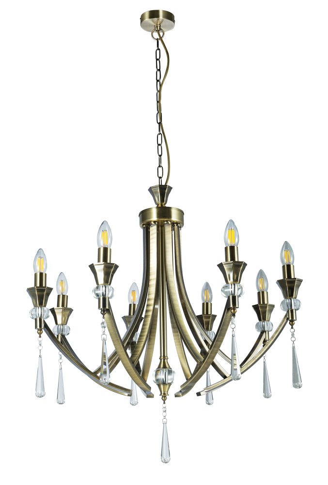 Sophia 8 Light Crystal Ceiling Light Antique Brass