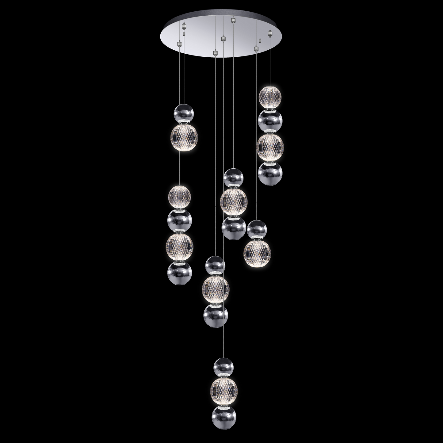 Diamante Embellished 7 Droplet Round Pendant Chrome - MD21001002-7ACHR